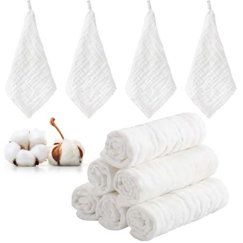 KABOER 10 Pack Muslin Baby Burp Cloths, 9.84"x 9.84" Cotton Burp Rags, Super Absorbent Milk Spit Up Rags, Soft Towels for Newborn