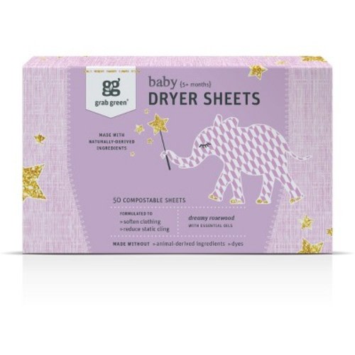 Grab Green Baby Dryer Sheets, 80 Sheets, Dreamy Rosewood Scent