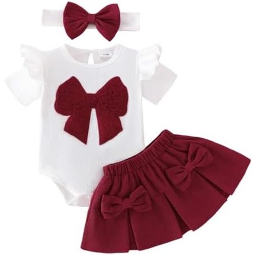 Baby Girl Clothes Newborn Ruffled Romper Cute Bow Skirt with Bow Headband Infant Summer Outfits Set 0-18 Months