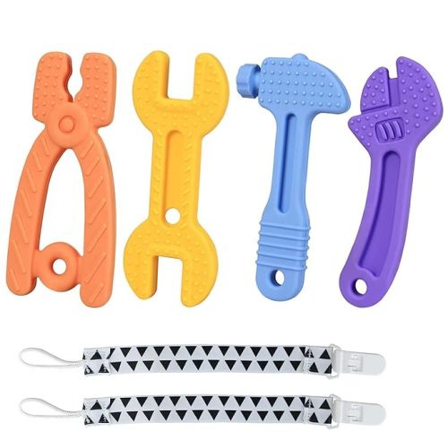 HAILI Baby Teething Toys for 0-6 Months 6-12 Months, Freezer BPA Free Silicone Baby Molar Teether Chew Toys, Hammer Wrench Spanner Pliers Shape Baby Boy Toys Blue
