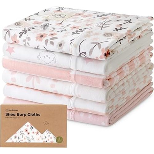 Organic Burp Cloths Baby Girl, Boy - 6-Pack Large Baby Burp Cloths, Super Absorbent Burping Cloths for Babies, Soft & Plush Cotton Burp Cloth, Spit Up Burp Rags, Newborn Burp Clothes (Sweet Charm)