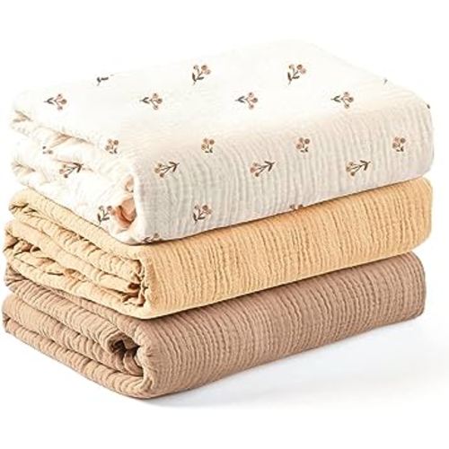 Konssy 3 Pack Muslin Swaddle Blankets for Unisex, Newborn Receiving Blanket, Large 47 x 47 inches, Soft Breathable Muslin Baby Swaddles for Boys & Girls
