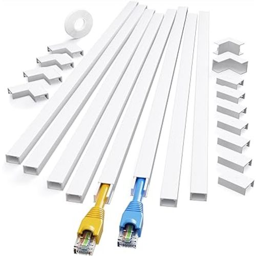 Yecaye 125in Cord Hider - One-Cord Cable Concealer - Cord Cover Wall with 13 Parts - Easy Install Cable Management Kit for 2 Small Wires, Cable Raceway Home Office, 8X L15.7in W0.59in H0.4in, White