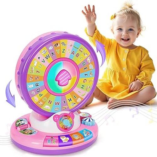 Toy for 1 2 3 Year Old Girls, Interactive Spin and Sing Alphabet Musical Toys for Toddler 12-18 Months, Learning Games with Light and Animals Sounds, Christmas Birthday Gifts for Baby Ages 2-3