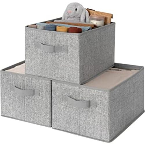 GRANNY SAYS Storage Bins, Storage Baskets for Shelves, Fabric Storage Bins with Handles, Closet Storage Bins, Closet Shelf Organizer, Clothing Storage Organizer Bins, Gray, Large, 3-Pack