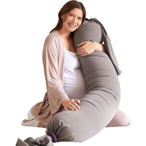 bbhugme Adjustable Pregnancy Pillow – Full Body Support for Side Sleeping - Adjustable Firmness and Shape - Supports Back, Legs, Belly, HIPS for Pregnant Women - Removable Cover - Stone