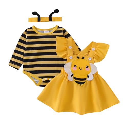 Newborn Baby Girl Halloween Outfit Long Sleeve Romper Onesie Suspender Skirt Headband Cute Fall Winter Clothes 3Pcs