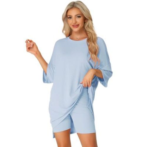 Cheibear Women's Knit Loose Fit T-shirt With Biker Shorts Lounge Sleepwear Pajama Sets Gray 3x-large