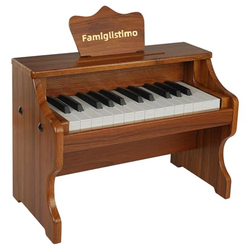 Famiglistimo Kids Wooden Piano Keyboard,25 Keys Digital Piano for todders,Music Educational Instrument Toy for baby, Mini Piano Gift for Girls Boys Age 3+(walnut)