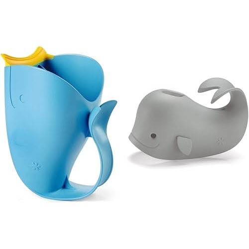 Skip Hop Baby Bath Rinse Cup, Moby Tear-Free Waterfall Rinser, Blue & Baby Bath Spout Cover, Universal Fit, Moby, Grey