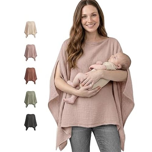 Konssy Muslin Nursing Cover for Breastfeeding, 360° Full Privacy Breathable 100% Cotton Breastfeeding Cover, Multi-use Carseat Canopy