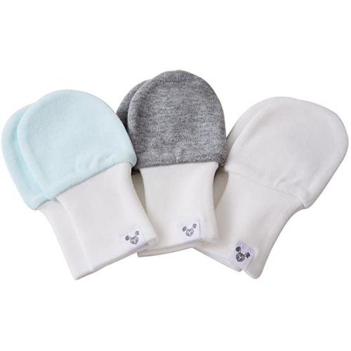 Crummy Bunny Baby Mittens - Fits Babies Age 3 to 6 Months, Over-Sized Blue, Grey and White, 3 Pairs