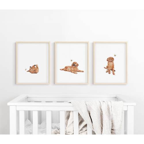 Dark Red Golden Retriever print, puppy nursery art, dog nursery decor , kid room wall art, puppy print, dog print, DIGITAL DOWNLOAD