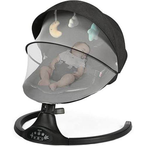 Baby Swing for Infants, Baby Rocker with 5 Point Harness, Bluetooth Support, 10 Preset Lullabies and 3 Speeds with Remote Control, Infant Swing for Baby Boy Girl Up to 20 lbs, Black