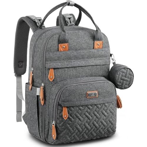 BabbleRoo Diaper Bag Backpack - Baby Essentials Travel Tote - Multi Function Water Resistant Diaper Bag, Travel Essentials Baby Bag with Changing Pad, Stroller Straps & Pacifier Case - Dark Gray