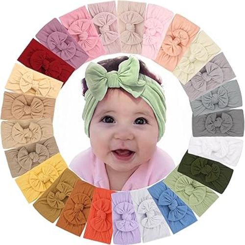25 Pack Soft Wide Turban Baby Headbands with nylon Hair Bow Headwraps for Baby Girls Infants Newborn Hair Accessories Toddlers Kids and Children