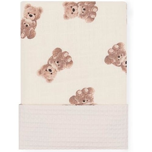 LifeTree Baby Waffle Blankets, Neutral Muslin Swaddle Blankets for Boys Girls, Double-Sided Neutral Receiving Blankets with Muslin Front and Waffle Backing Infant Newborn, Bear Pattern