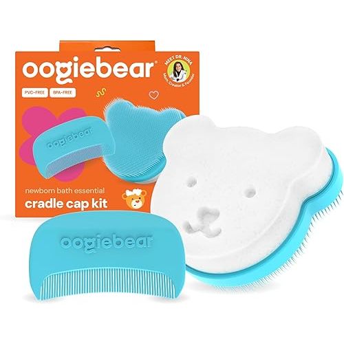 oogiebear Cradle Cap Brush Kit for Babies – Gentle and Safe Scalp Massage Care with Sponge, Brush, and Comb for Newborns and Babies