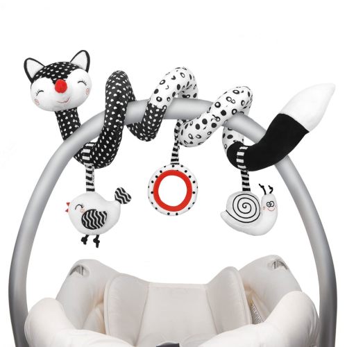 Euyecety Baby Spiral Plush Toys, Black White Stroller Toy Stretch & Spiral Activity Toy Car Seat Toys, Hanging Rattle Toys For Crib Mobile, Newborn Sensory Toy Best Gift For 0 3 6 9 12 Months Baby-Fox