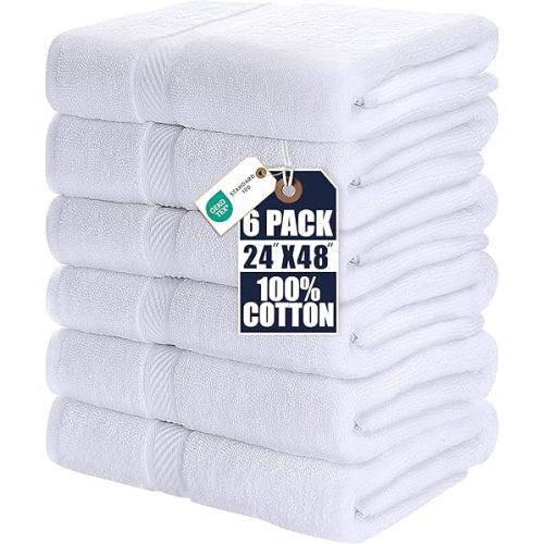 Utopia Towels 6 Medium Bath Towels, 24 by 48 Inches, 100% Cotton Towels for Pool, Spa, Gym, Quick Drying and Absorbent, White