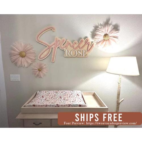 Large wood name sign, nursery name sign, boho nursery sign , above crib cut out, layered baby name sign, double baby name sign, cut out sign