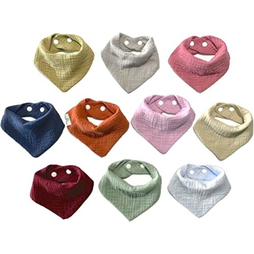 Jane and Kate - Baby Bibs 100% Cotton Newborn Toddler Drool Cloth Bibs For Unisex, Boy, Girl 0-18 Months | Muslin Bandana With Snaps Teething Bibs | Multi Pack Set Of 10 Plain Solid Colors