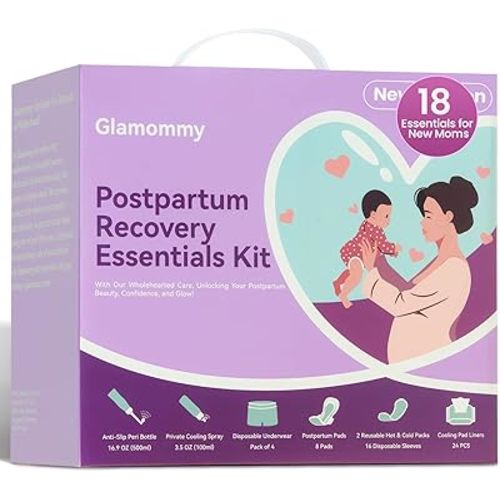 Postpartum Recovery Essentials Kit for Women, Labor & Delivery Postpartum Care, Peri Bottle, Cooling Spray, Disposable Postpartum Underwears, Postpartum Pads, Hot&Cold Packs, Soothing Liners