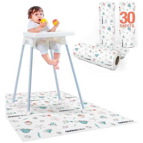 Minimono Baby Splat Mat for Under High Chair - 30 Pcs Disposable and Waterproof Splash Mats - 40"x47" Multipurpose Activity Mat for Picnic Art and Craft - BLW Baby Led Weaning Supplies (Sea Animals)