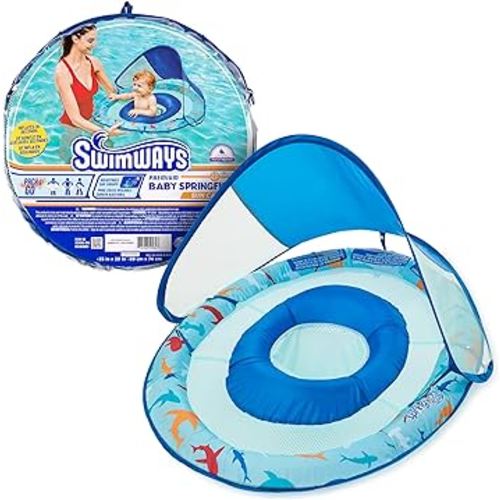 Swimways Baby Spring Float, Baby Pool Float with Canopy & UPF Protection, Swimming Pool Accessories for Kids 9-24 Months, Shark