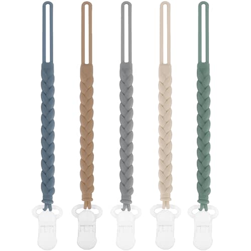 duludulu 5-Pack Silicone Pacifier Clip, One-Piece Silicone Pacifier Holder Clip for Boys & Baby Girl Binky Clips Rust-Free Holders Unisex Newborns Shower Birthday Gifts (Pink-B)