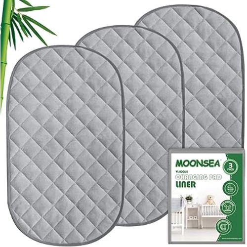 Diaper Changing Pad Liner Non-Slip, Waterproof Terry Mat Changing Pad Cover Liner, Quilted Absorbent Bassinet Liners Washable, 3 Pack 13"x 26" Reusable Portable Changing Table Pad Grey