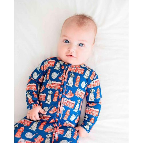 Lev Baby Infant Boys' Buttery Soft Firetruck Double Zipper Footie Pajama Red Newborn