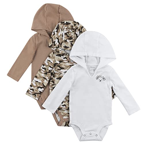 Hanes Baby Long Sleeve Bodysuit, Ultimate Bodysuit Hoodie Boys & Girls, 3-pack