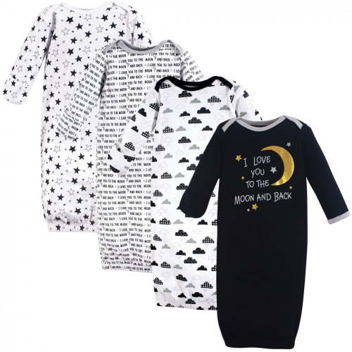 Hudson Baby Infant Cotton Long-Sleeve Gowns 4pk, Moon And Back, 0-6 Months