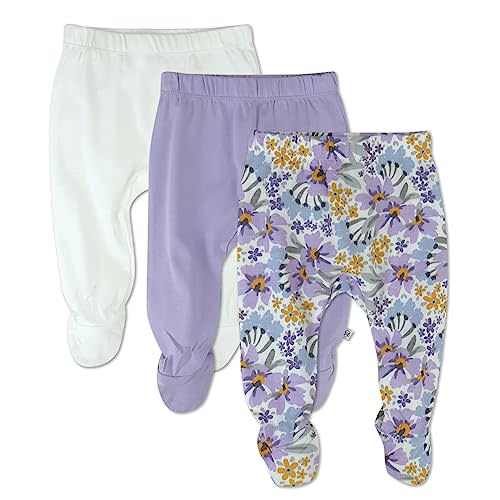 HonestBaby 3-pack Footed Pants Roomy Fit Pull on Bottoms 100% Organic Cotton for Infant Baby Boys, Girls, Unisex