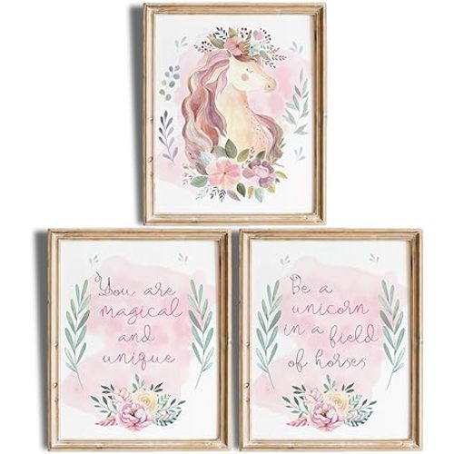 Unicorn Wall Art Prints (Set of 3) - Unframed - 8x10s | Girls Room Dcor | Enchanting and Whimsical Design | Adding Fantasy and Charm to Kids' Rooms or Nurseries | Wall Art for Unicorn Lovers