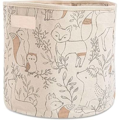 Crane Baby Fabric Round Nursery Storage Basket, Toy Storage, Woodland Nursery Decor, 13"x12", Toy Basket, Baby Storage Organizer, Toy Organizers and Storage Bins, Baby Organizers and Storage, Toy Bins