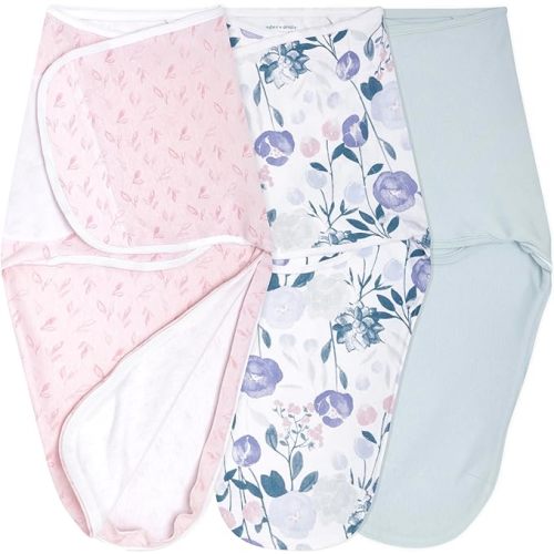 aden + anais Essentials Easy Swaddle Wrap Quick Change with Bottom Zipper, Snug Cotton Knit Baby Wrap Swaddle Blanket for Newborns, TOG 1.0, 3-Pack, Flowers Bloom, 0-3 Months, Small/Medium
