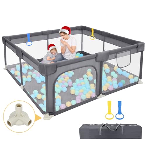 Dripex Baby Playpen, 52"×52" Play Pens for Babies and Toddlers, Safe Anti-Fall Play Yard with Gates, Baby Fence with Breathable Mesh, Indoor & Outdoor Kids Activity Center, Anchor Grey
