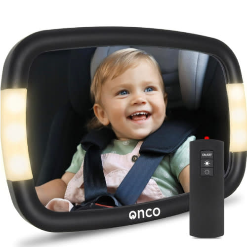 Onco LED Baby Car Mirror with Light - 2 Modes for Day & Night Driving, 100% Shatterproof & Shakeproof Car Mirror for Baby with 360° Rotation