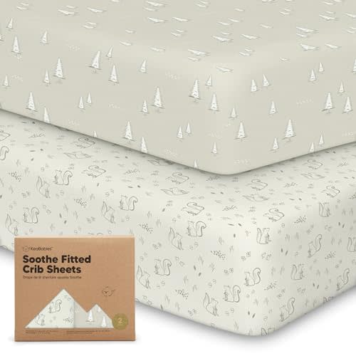 KeaBabies 2-Pack Organic Crib Sheets for Boys, Girls, Jersey Fitted Baby Crib Sheets Neutral, Cotton Breathable Crib Sheet, Cute Printed Crib Mattress Sheet, Baby Mattress Sheets (Pine Grove)
