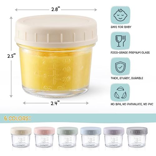 VITEVER 24-Pack Glass Baby Food Storage Containers - 4 oz Baby Food Storage Jars With Lids, Baby Food Maker, Microwave, Dishwasher & Freezer Safe