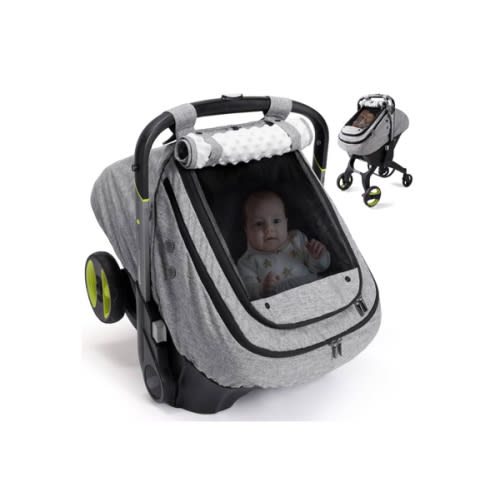 Bioby Waterproof Baby Car Seat Cover, Infant Car Seat Cover for Boy Girl, Roomy Cozy Windproof Sun Protection Baby Carseat Covers Canopy with Breathable Net and Holes, Universal Fitted Gray