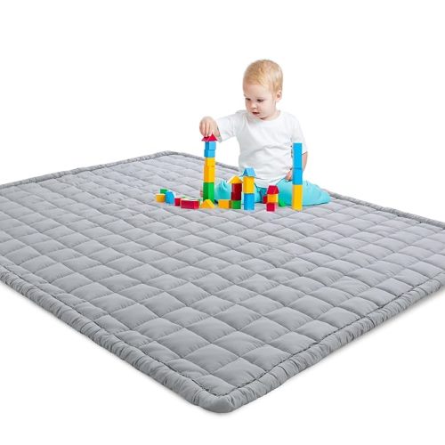 HOMBYS Soft Thick Play Mat for Playpen 71x59, Soft Quilted Baby Play Carpet Mat with Non-Slip Backing for Kids Toddler Crawling and Play, Machine Washable Playmat for Nursery - 71" x 59" - Light Grey