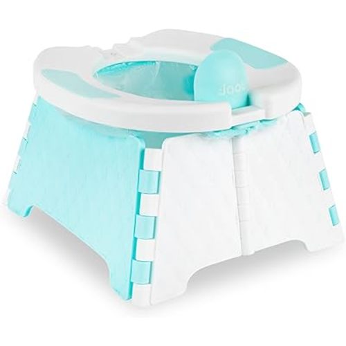 Jool Baby Portable Potty Training Chair with Travel Bag and 30 Liners, Foldable, Indoor/Outdoor Use, Camping (Aqua)