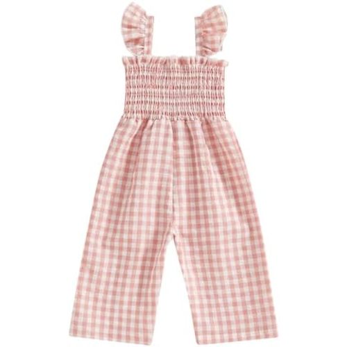 Toddler Baby Girl Summer Clothes Ruffle Sleeveless Smocked Romper One Piece Jumpsuit Suspender Pants Cute Outfit