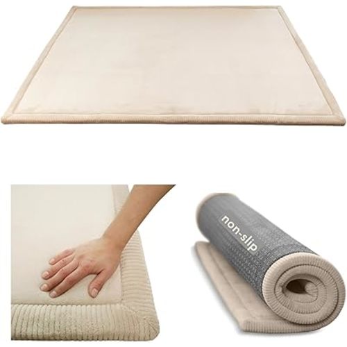 Hakuna Matte CloudSoft Mat for Floor 60" x 80" Beige – Coral Velvet Memory Foam Rug – Non-Slip, Water-Resistant