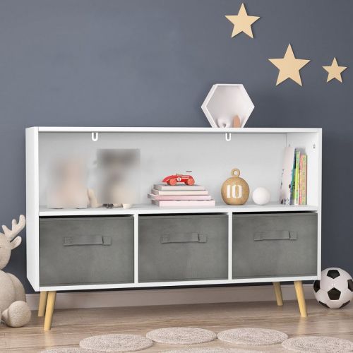 Kids Bookshelf with Toy Storage Organizer, 35.5" Bookcase with Bins for Nursery Playroom Furniture Kids Bedroom Kids Reading Nook, 35.5"x11"