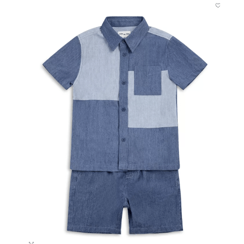 Boys' Chambray Patchwork Shirt & Shorts Set - Baby