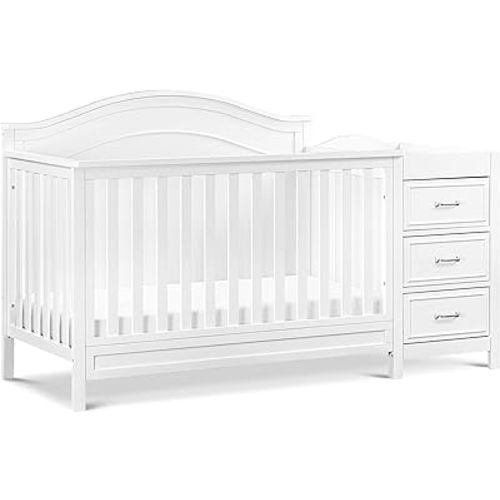 DaVinci Charlie 4-in-1 Convertible Baby Crib with Toddler Bed, Daybed, Full-Size Bed Conversion - Changing Table Combo with Extra Storage - Easy to Assemble - 4 Adjustable Mattress Heights - White